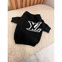 Брендовый свитер для собак Louis Vuitton однотонный с широкой голровиной и логотипом на спинке и грудке,