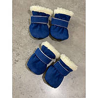 Обувь зимняя для собак Multibrand УГГИ замшевые на неопреновой подошве с липучкой синего цвета_TT