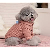 Зимняя куртка замшевая для собак с бубончиками на вротнике розовая_TT