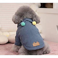 Зимняя куртка замшевая для собак с бубончиками на вротнике синяя_TT