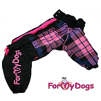 Дождевик для больших собак For My Dogs "Розовая клетка" черный_TT