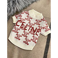 Брендовый свитер для собак Celine принт в розовые значки, белый