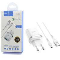 Сетевое зарядное устройство Hoco C12Q Smart QC3.0 адаптер (1USB/3A/18W) + кабель Micro USB белый (TV)