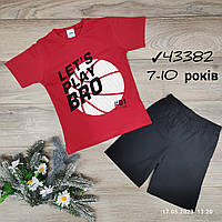 Костюм для хлопчиків із трикотажними шортами -Let`sPlayBro - червоного кольору 7-8-9-10 років