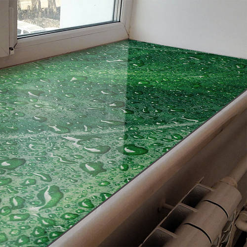 Покрытие для подоконника, мягкое стекло с фотопечатью капли дождя на ...