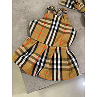 Брендовое летнее платье для собак Burberry на брительках с ободком на затяжке коричневое_TT