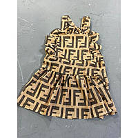 Брендовое летнее платье для собак Fendi шелковое на брительках коричневое_TT