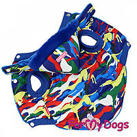 Зимняя жилетка для собак For My Dogs Милитари на плюшевом подкладе с капюшоном синяя_TT