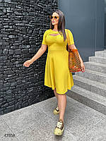 Батальна жіноча трикотажна сукня в рубчик з вирізом у зоні декольте з 48 по 62 розмір