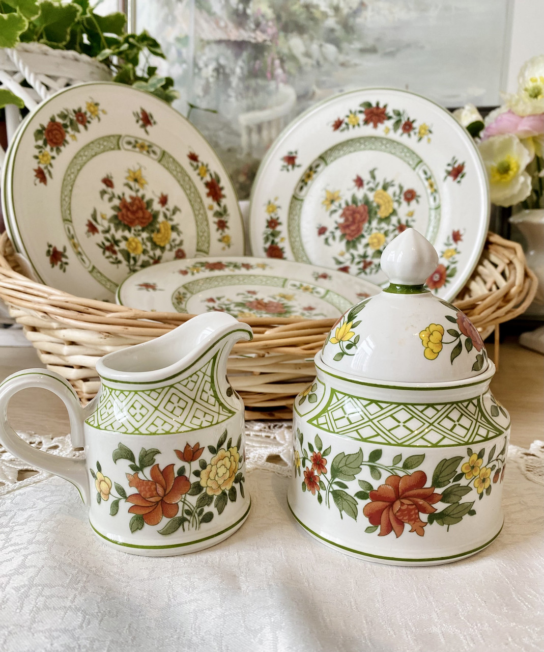 Вінтажні фарфорові цукорниця і молочник, Villeroy & Boch, Summer Day, Німеччина
