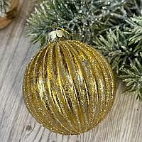 Кулі ялинкові скляні новорічні 8 см золотистий глітер