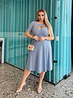 Батальна жіноча трикотажна сукня в рубчик з вирізом у зоні декольте з 48 по 62 розмір