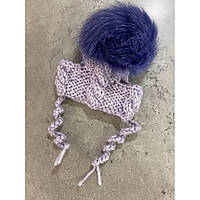 Шапка для собак ручной вязки "Косичка"с натуральным фиолетовая бубоном фиолетовая_TT