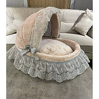Люлька для собак Maralis Прованс с мягкой сьемной подушкой украшена бантом кружевом и цветами внутри_TT