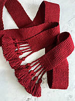Крайка Бордо Червона Бордовий пояс тканий до вишиванки жіночий з кутасиками