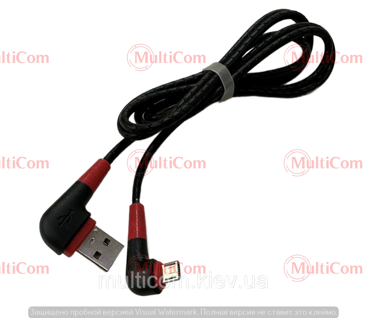 05-09-088ВК. Шнур USB штекер А кутовий — штекер misro USB кутовий, прогумований, 1 м, фото 1