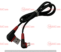 05-09-088RD. Шнур USB штекер А угловой - штекер miсro USB угловой,прорезиненный, красный 1м