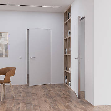 Міжкімнатні двері прихованого монтажу з алюміневим сірим торцем Smart Invisible ABWEHR (МЖД), фото 1