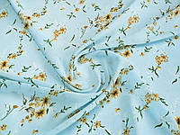 Ткань Шифон креповый цветочные узоры, нежно-голубой