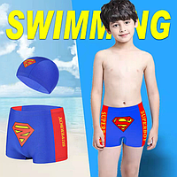 Плавки для мальчика детские Супермен на рост 90-130 см, синие + шапочка