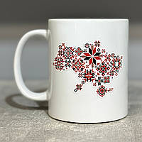 Керамічний кухоль з принтом (330мл, білий) "Україна. Вишиванка"