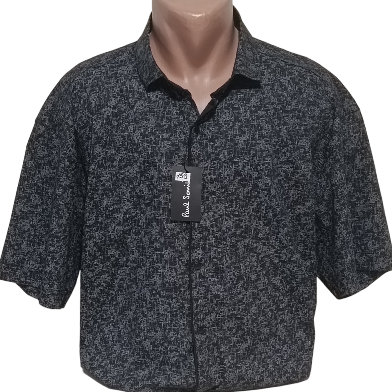 Батальна чоловіча теніска Paul Smith vk-0139 чорна в принт Туреччина чоловіча сорочка короткий рукав ошатна 9XL