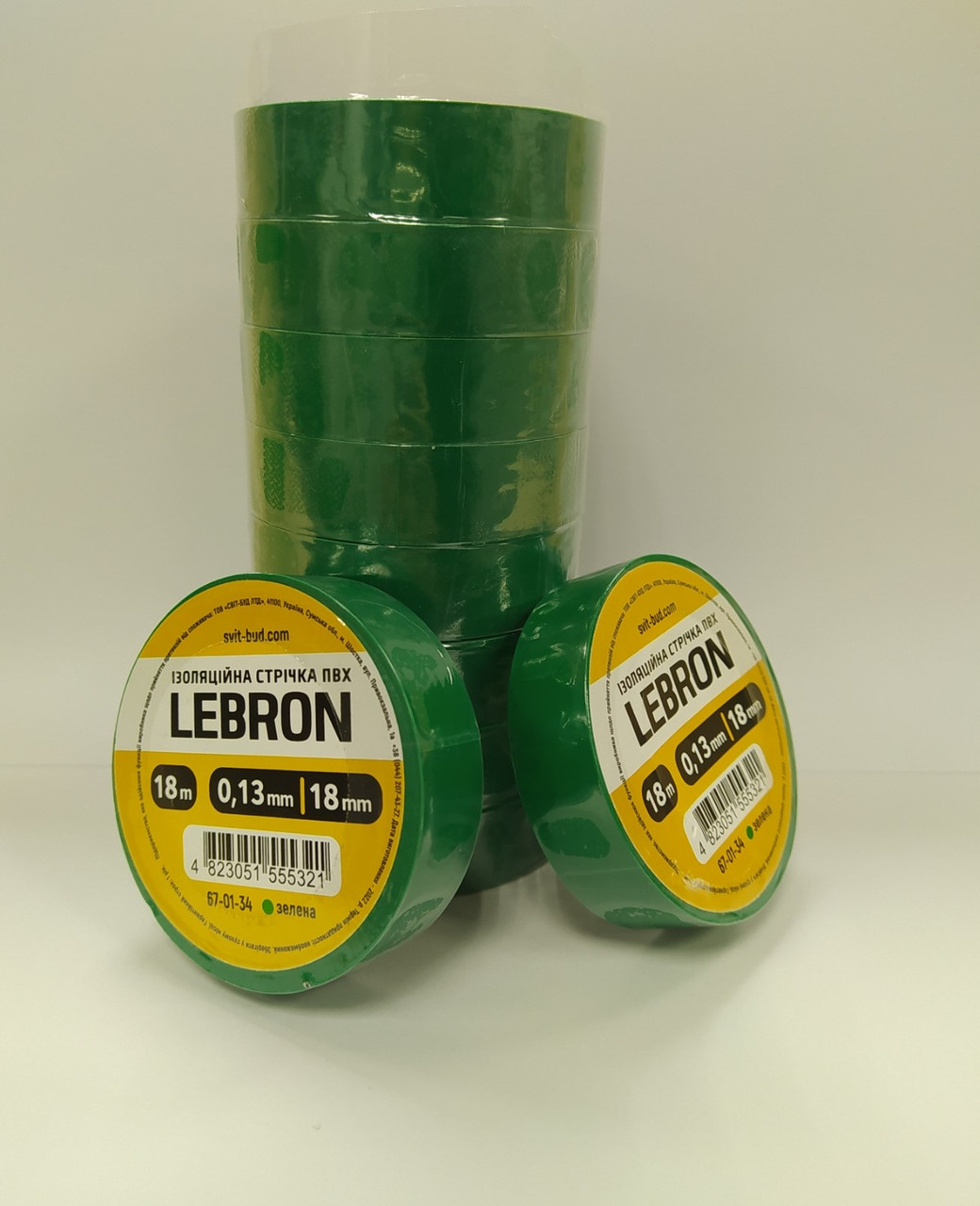Ізострічка ПВХ, 18мм 18м зелена (67-01-34), Lebron, Арт.46198