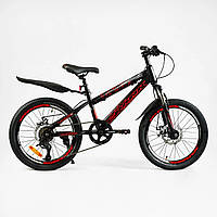 Детский спортивный велосипед Corso Crank 20" 7 скоростей Black and red (154713) z118-2024
