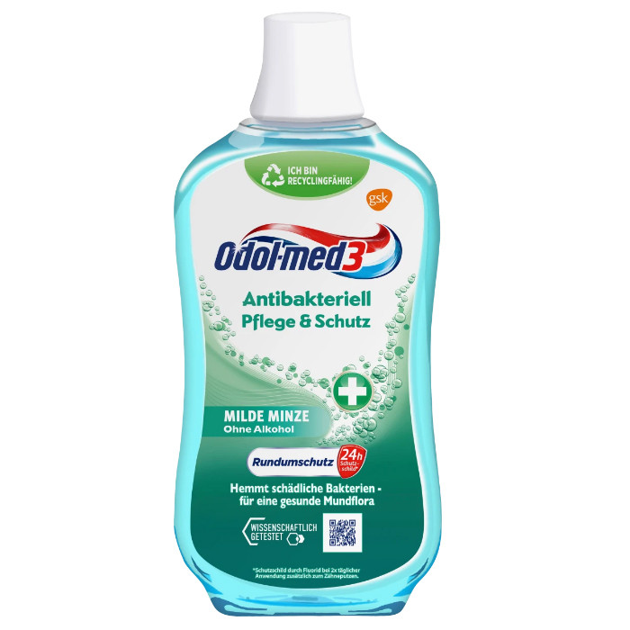 Антибактеріальний ополіскувач для рота без спирту Odol-Med 3 Mundspulung Antibakteriell Pflege & Schutz, фото 1