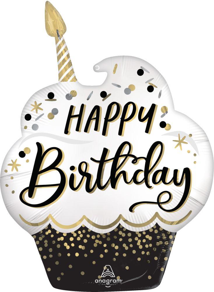 Anagram З Днем Народження кекс чорно-білий Куля фольгована фігура — В УП, фото 1