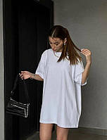 Женское базовое свободное летнее мини платье-футболка премиум кулир (черный розовый белый) размер 42-46