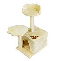 Игрушка когтеточка для кошек, Царапалка когтеточка с домиком для взрослого кота Бежевая