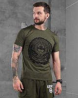 Тактическая футболка олива влагоотводящая, футболка военная мужская хаки coolmax с принтом