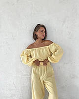 Женский легкий яркий костюм двойка блуза и штаны муслин (розовый желтый молочный серый) размер 42-44 44-46
