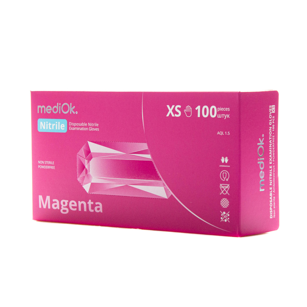Рукавички нітрилові неопудрені mediOk MAGENTA, Гренадин (100 шт./уп.), XS