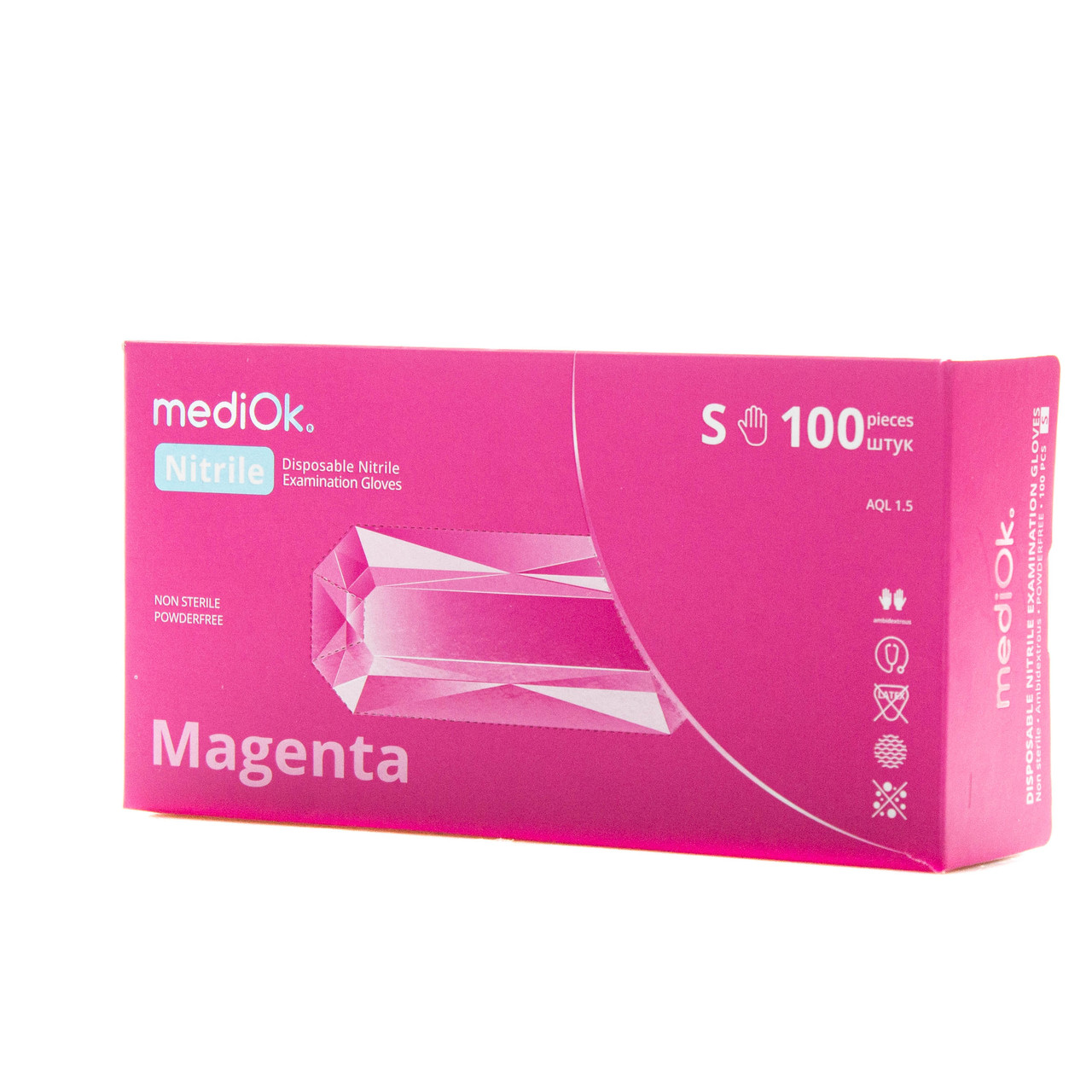 Рукавички нітрилові неопудрені mediOk MAGENTA, Гренадин (100 шт./уп.), S