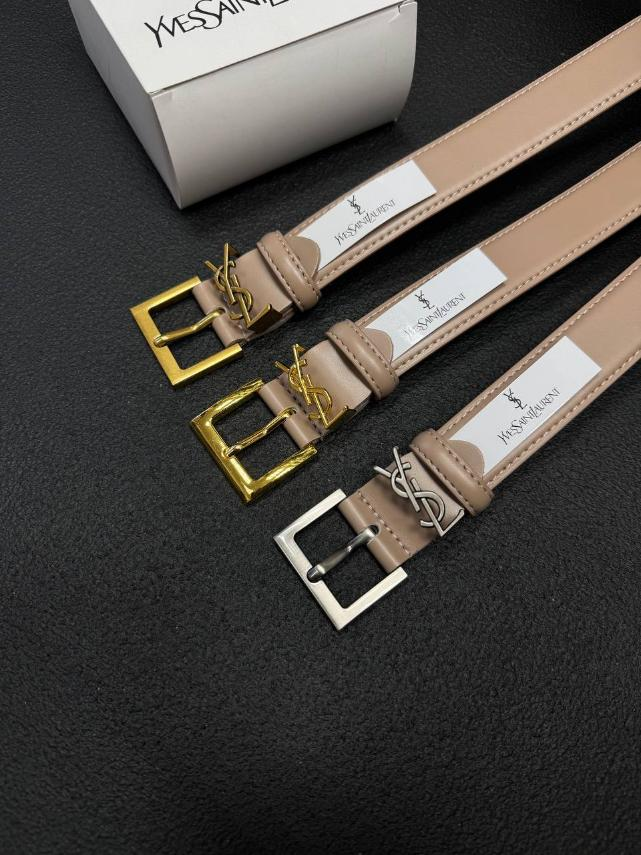Ремінь жіночий шкіряний YSL, колір капучіно, ширина 30 мм. 931550-3