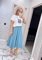 Женская стильная юбка "Мерлин" длина миди с поясом(Размеры 42-44, 46-48, 50-52, 54-56), Мятная