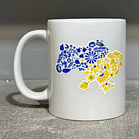 Керамічний кухоль з принтом (330мл, білий) "Україна. Квіти"