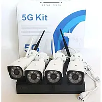 🔥Комплект відеоспостереження бездротовий 5G KIT 8004/6673, CAD Full HD, 4 WiFi камери та реєстратор