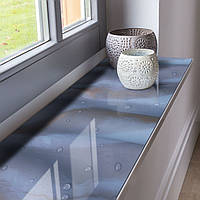 Покрытие для подоконника, мягкое стекло с фотопечатью капли воды на волнистом фоне 35х100 см ПО-s_tx356