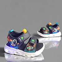 Детские босоножки сандалии, летняя обувь легкие для мальчиков, светящиеся Размеры 21-26