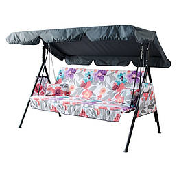 Садова гойдалка тримісна розкладна "Дача" (Бязь Квіти акварель)