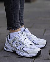 Женские кроссовки New Balance 530 White Blue летние текстильные нью беленс стильные белые кроссы сетка
