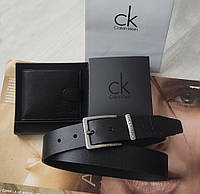 AI Мужской кожаный подарочный набор Calvin Klein ремень и кошелек, черный
