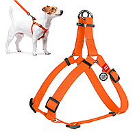Шлея для собак водостойкая WAUDOG Waterproof с QR паспортом, металлическая пряжка-фастекс, оранжевая