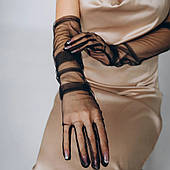 Довгі карнавальні фатинові напівпрозорі рукавиці гетсбі — чорні Aushal Jewellery