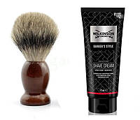 Крем для бритья Wilkinson Sword Barber's Style Shave Cream + Помазок для бритья из дерева Shima с ворсом Барсу