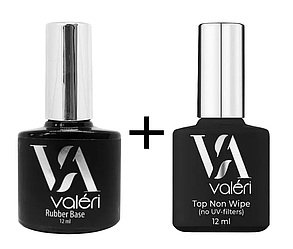 База каучукова Valeri Rubber Base + Top без липкого шару Valeri Non Wipe (no UV-filters), 12 ml
