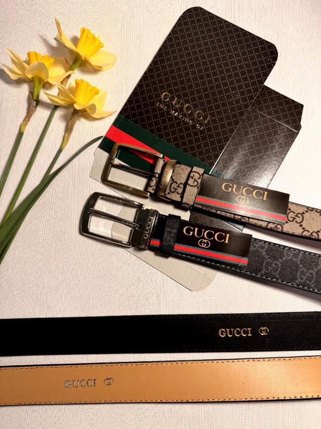Ремінь шкіряний Gucci з лого, ширина 35 мм. чорний та бежевий 931558